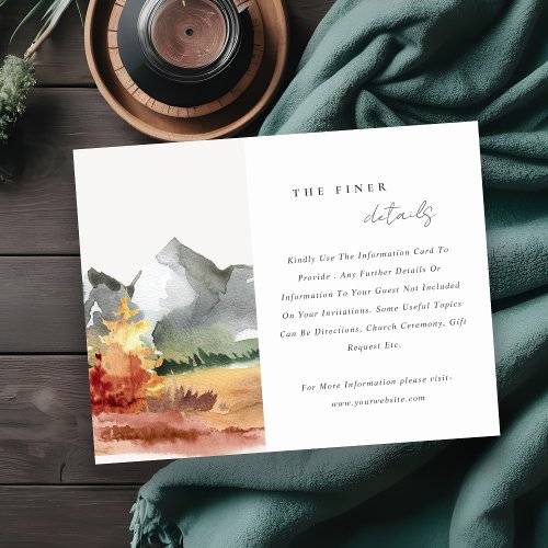 Fall Rust Orange Mountain Trees Wedding Details Enclosure Card