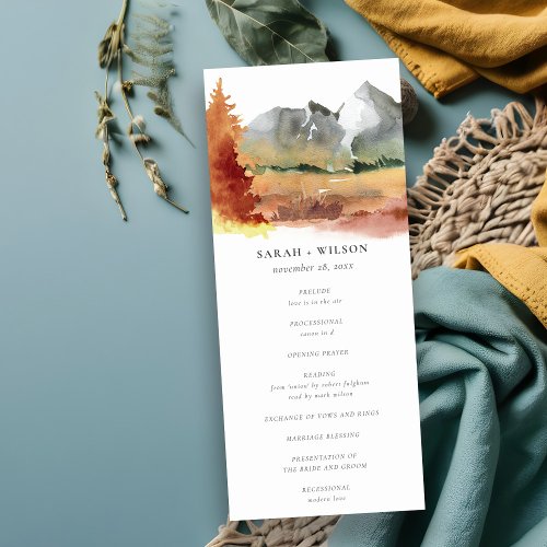 Fall Rust Orange Mountain Trees Wedding Program