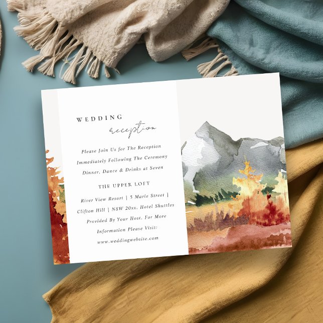 Fall Rust Orange Mountain Trees Wedding Reception Enclosure Card (Creator Uploaded)