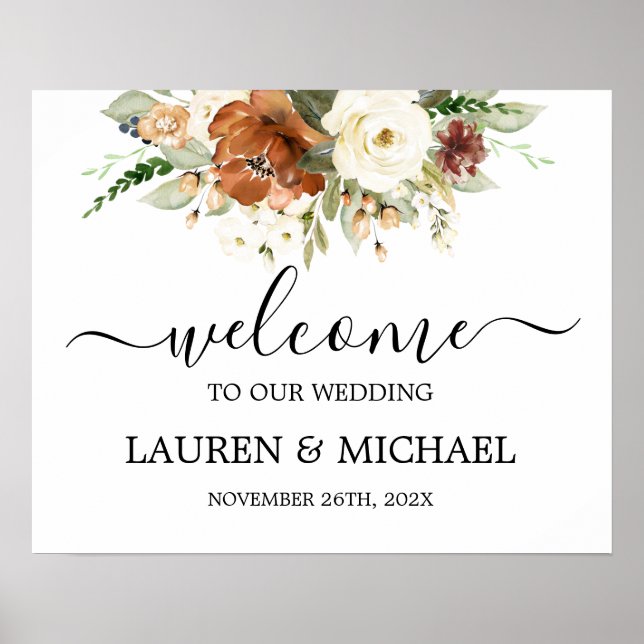 Fall Rust Watercolor Wedding Welcome sign (Front)