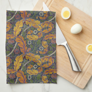 Fall rust William Morris floral Acanthus & Rose Kitchen Towel
