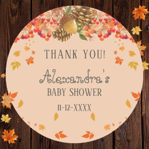 Fall Rustic Autumn Baby Shower Thank You Classic Round Sticker
