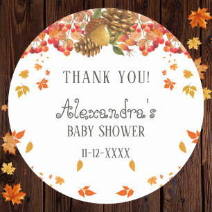 Fall Rustic Autumn Baby Shower Thank You Classic Round Sticker