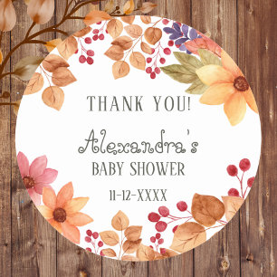 Fall Rustic Autumn Baby Shower Thank You Classic Round Sticker