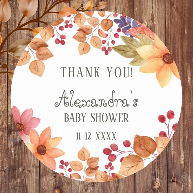 Fall Rustic Autumn Baby Shower Thank You  Classic Round Sticker (Creator Uploaded)