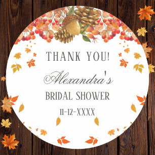 Fall Rustic Autumn Bridal Shower Thank You Classic Round Sticker