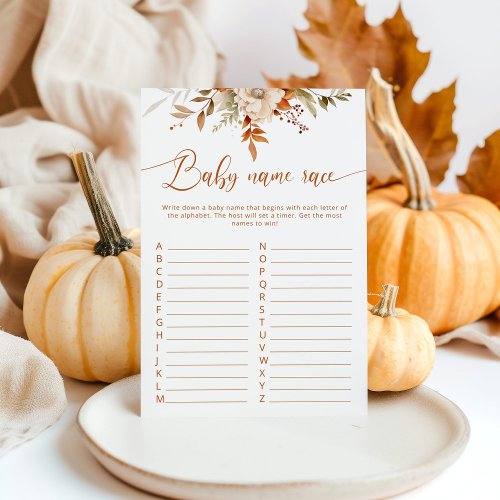 Fall rustic baby name race baby shower game