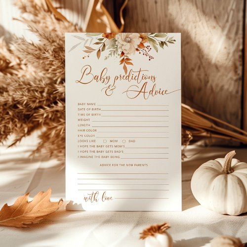 Fall rustic Baby predictions and advice card