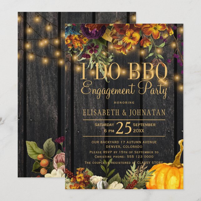 Fall rustic barn wood I do bbq engagement party Invitation (Front/Back)