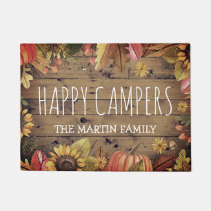 Fall Rustic Barn Wood Personalized Happy Camper Doormat