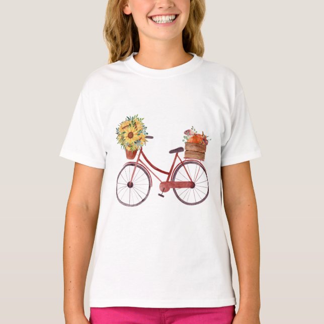 Fall. Rustic Bicycle with Sunflowers   T-Shirt (Front)