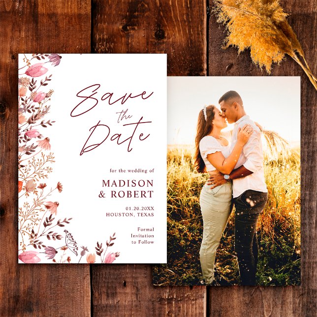 Fall Rustic Boho Chic Wildflower Photo Wedding Save The Date (Creator Uploaded)