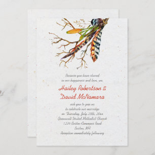 Fall Rustic Boho Feathers Vines Wedding   Invitation
