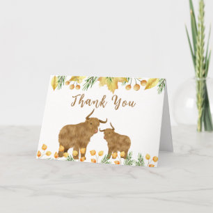 Fall Rustic Boho Highland Cow Baby Shower  Letterpress Thank You Card