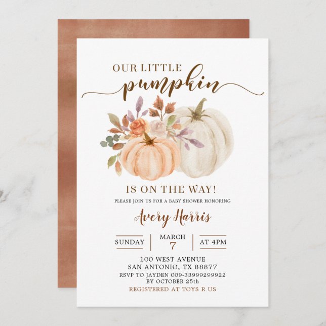 Fall Rustic Boho Pumpkin Baby Shower Invitation (Front/Back)