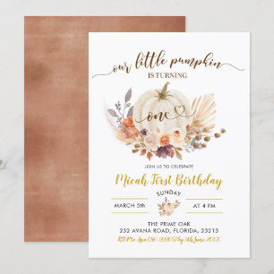 Fall Rustic Boho Pumpkin First Birthday Invitation