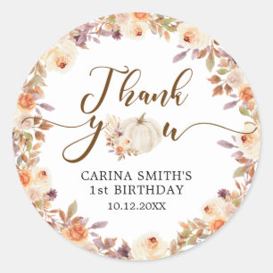 Fall Rustic Boho Pumpkin Onederful Thank You Classic Round Sticker
