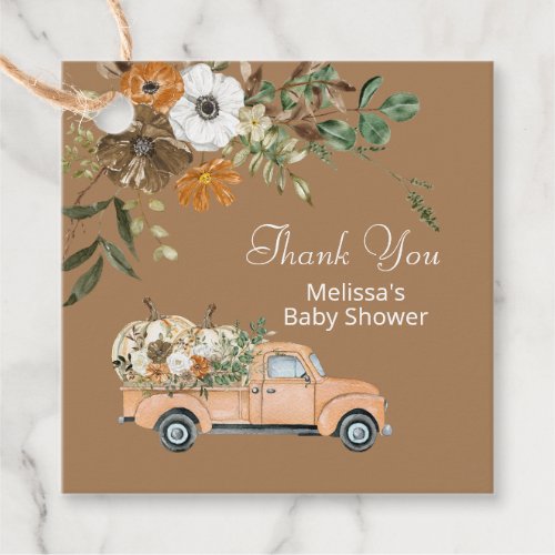 Fall rustic brown floral pumpkin thank you favor tags
