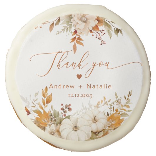 Fall rustic Burnt orange Wedding Sugar Cookie (Front)