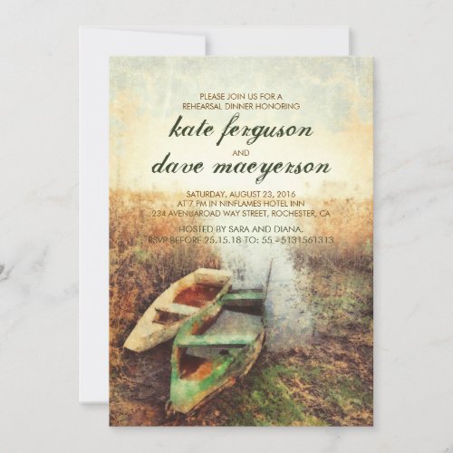 Fall Rustic Canoe Waterfront Rehearsal Dinner Invitation