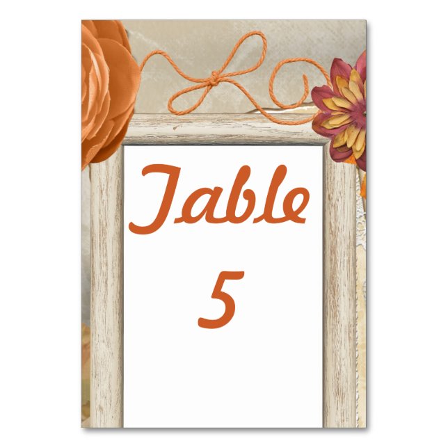 Fall rustic Design Table Number (Front)