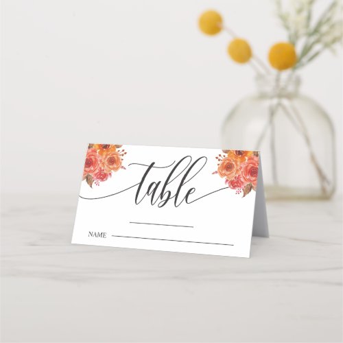Fall Rustic Floral Autumn Wedding Table Number Place Card