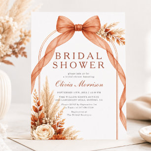 Fall Rustic Floral Bow Bridal Shower Invitation