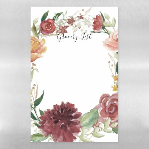 Fall Rustic Floral Burgundy Blush Roses n Mums Magnetic Dry Erase Sheet