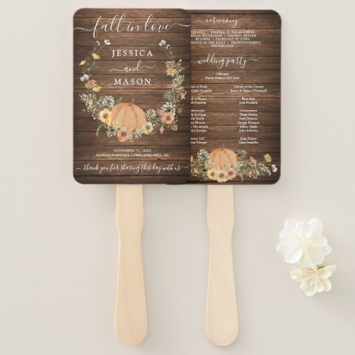 Fall Rustic Floral Harvest Pumpkin Wedding Program Hand Fan