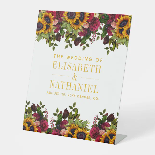 Fall rustic floral wedding couple names welcome pedestal sign | Zazzle
