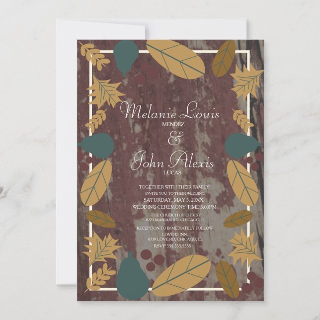 Fall Rustic Greenary Autumn Leaves Wedding Invitation (Front)