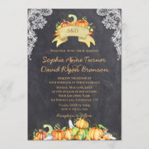 Fall Rustic Lace Pumpkins Chalkboard Wedding Invitation