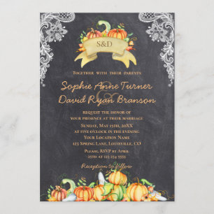 Fall Rustic Lace Pumpkins Chalkboard Wedding Invitation