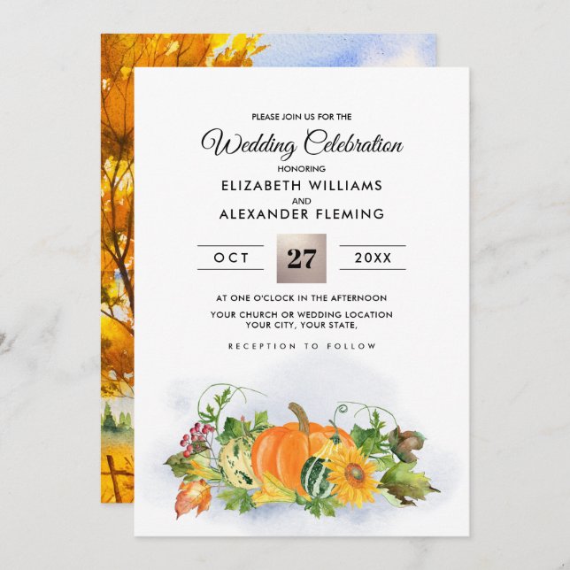Fall Rustic Landscape | Autumn Harvest Wedding Invitation (Front/Back)