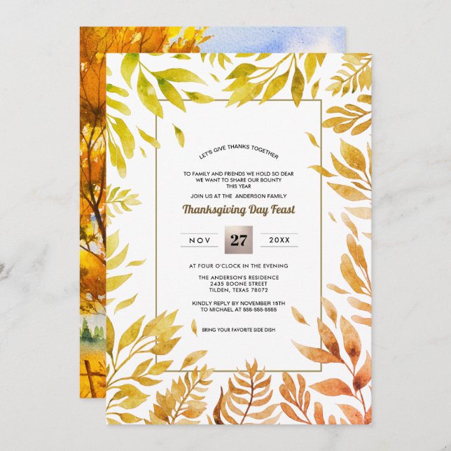 Fall Rustic Landscape | Fall Foliage Thanksgiving Invitation (Front/Back)