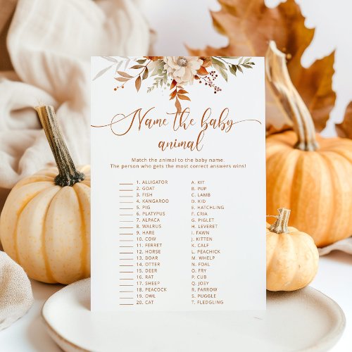 Fall rustic Name the baby animal baby shower game
