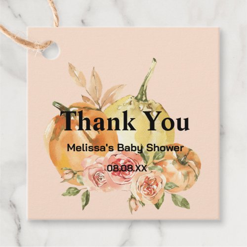 Fall rustic orange pumpkin floral thank you favor tags