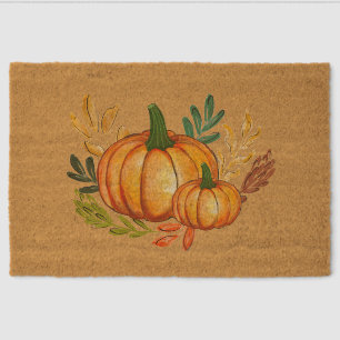 Fall Rustic Orange Watercolor Pumpkin Fiber Doormat