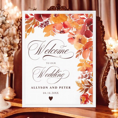 Fall rustic painted floral boho wedding welcome poster