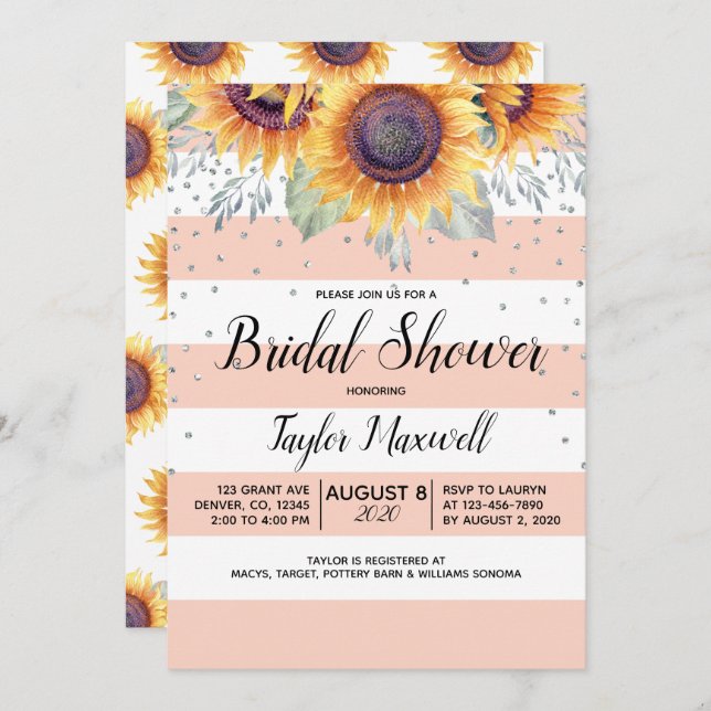 Fall rustic peach orange sunflower bridal shower invitation (Front/Back)