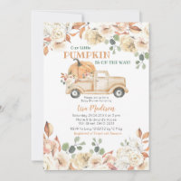 Fall Rustic Peach Pumpkin Truck Baby Shower  Invitation