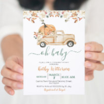 Fall Rustic Peach Pumpkin Truck Baby Shower Invitation