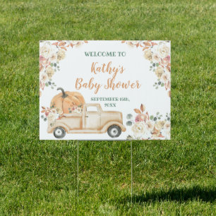 Fall Rustic Peach Pumpkin Truck Welcome Banner Sign