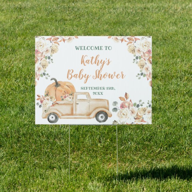 Fall Rustic Peach Pumpkin Truck Welcome Banner Sign (Insitu)