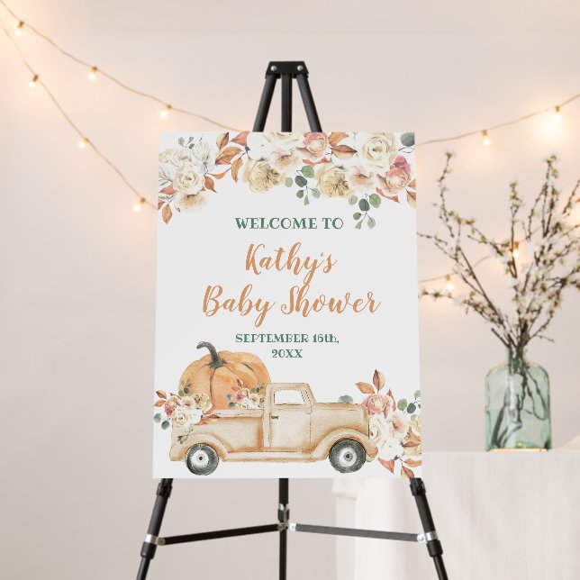 Fall Rustic Peach Pumpkin Truck Welcome Foam Board (In Situ (Stand))