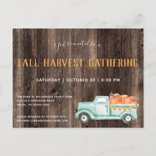 Fall Rustic Pick Up Pumpkins Fall Party Invitation