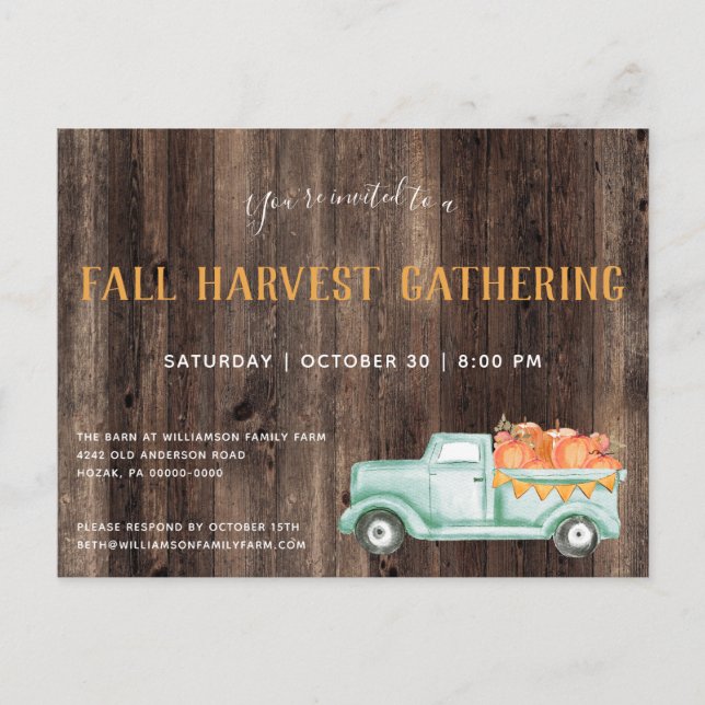 Fall Rustic Pick Up Pumpkins Fall Party Invitation (Front)