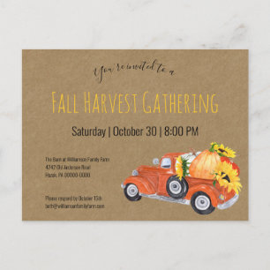 Fall Rustic Pick Up Truck Pumpkins Fall Party Invitation Postcard