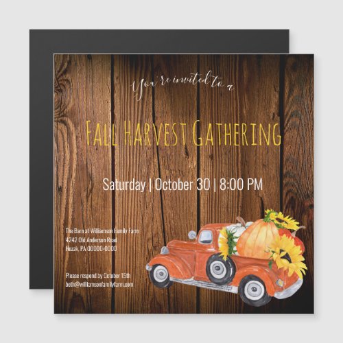 Fall Rustic  Pick Up Truck Pumpkins Fall Party Magnetic Invitation