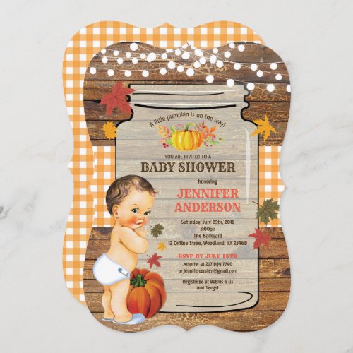 Fall Rustic Pumpkin baby shower invitation